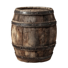 Fototapeta premium Rustic wooden barrel with metal bands isolated on transparent background