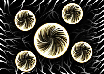 Golden Swirling Circles on Black Background
Golden swirling circles on black background, modern graphic style perfect for decoration.