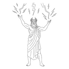Divine King Zeus Line Art – Zeus Vector Illustration Ancient God of Lightning – Zeus Drawing – Line Art Drawing of Zeus – Zeus Icon – Greek God Vector