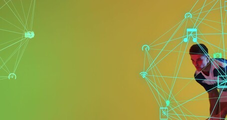 Crouching rugby athlete entering, initiating network growth around rugby ball diving and catching - Powered by Adobe