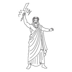 Heavenly Zeus Line Art – Zeus Vector Outline Drawing with Symbolic Lightning Bolt – Zeus Drawing – Vector of Zeus – Zeus Outline – Greek God Lineart