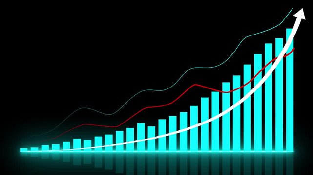 Business growth concept in allusive graph chart showing marketing sales profit increasing to target . Excellent financial status of corporate business rise up. technological advancements and growth