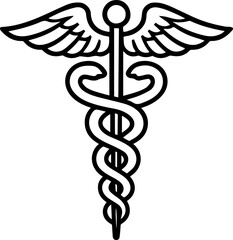 Caduceus Symbol Medical Icon, Healthcare Emblem, Healing Staff, Serpent Rod, Winged Staff