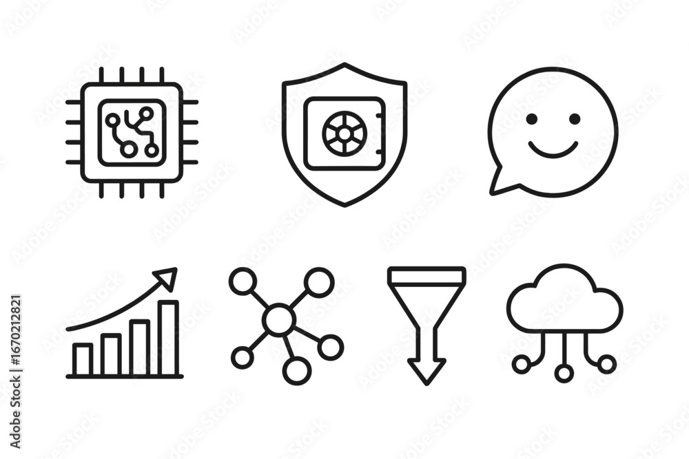 Poster vector illustration of technology icons representing data processing