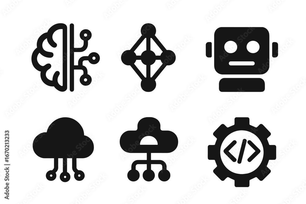 Poster symbols of modern tech for artificial intelligence concepts