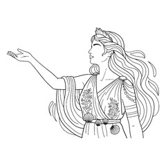 Refined Amphitrite Line Art – Amphitrite Vector Illustration Ancient Queen of the Sea Drawing – Amphitrite Drawing – Line Art Drawing of Amphitrite – Amphitrite Icon – Greek Goddess Vector