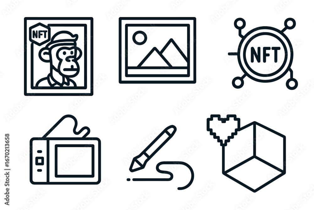 Poster creative elements representing digital art and nfts in vector format