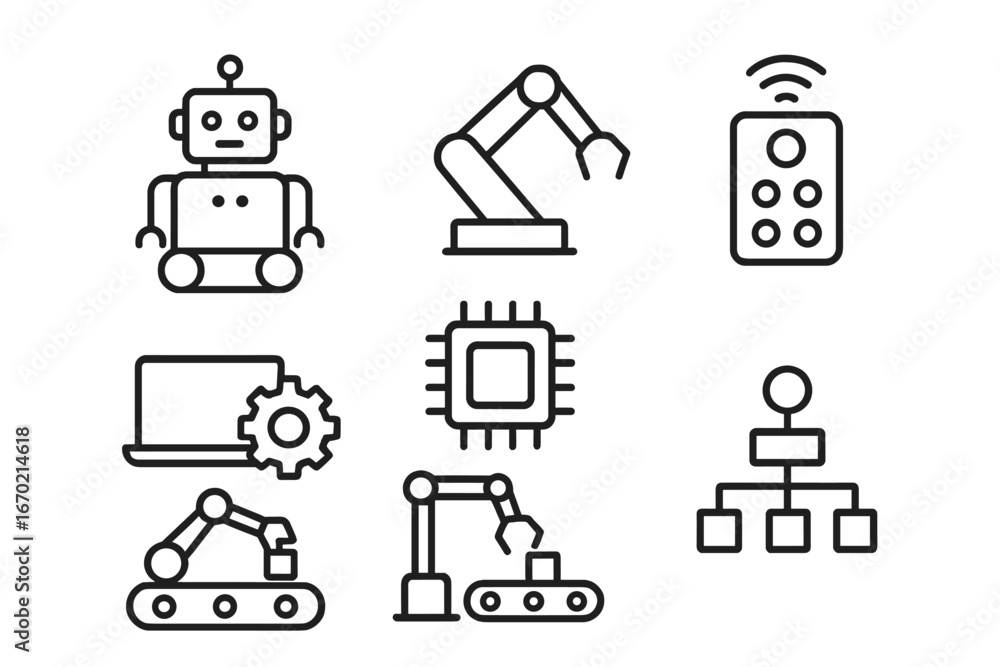 Aufkleber tech vector art with robots and machines