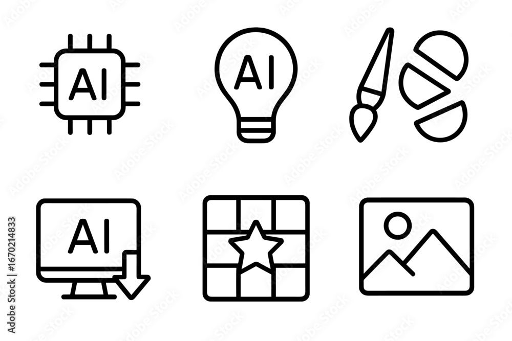 Aufkleber vector outline icon set showcasing artificial intelligence concepts and tools for creativity and tec