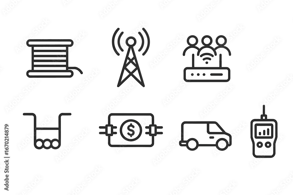 Poster vector icons of tech and communication tools