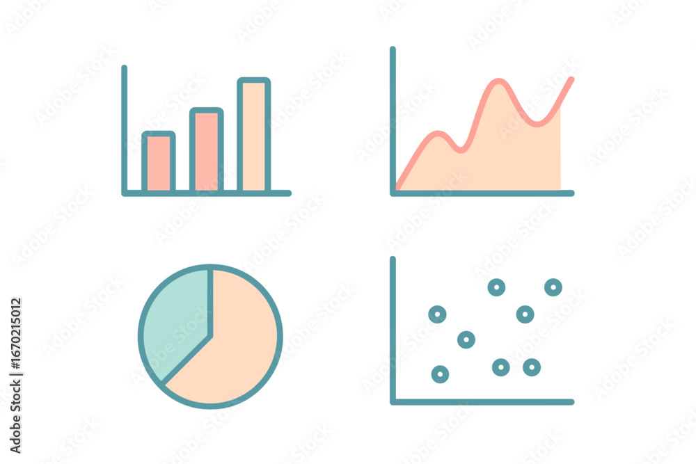 Aufkleber vector illustrations of charts and graphs for data analysis