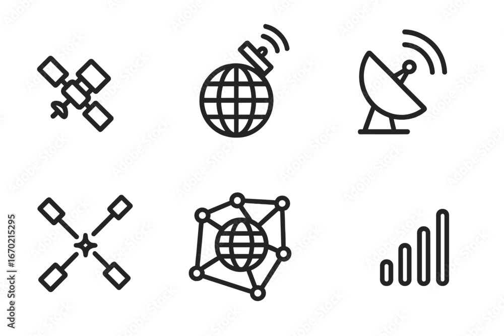 Poster vector outline icon set of communication and connectivity symbols for digital applications and desig