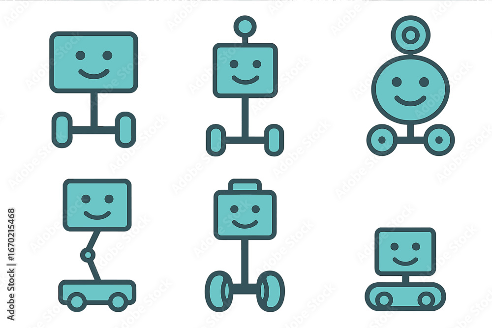 Poster cute and playful robot characters in vector illustration format