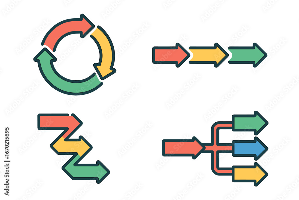 Poster vector outline icon set featuring arrows and cycle designs for various applications in graphic desig