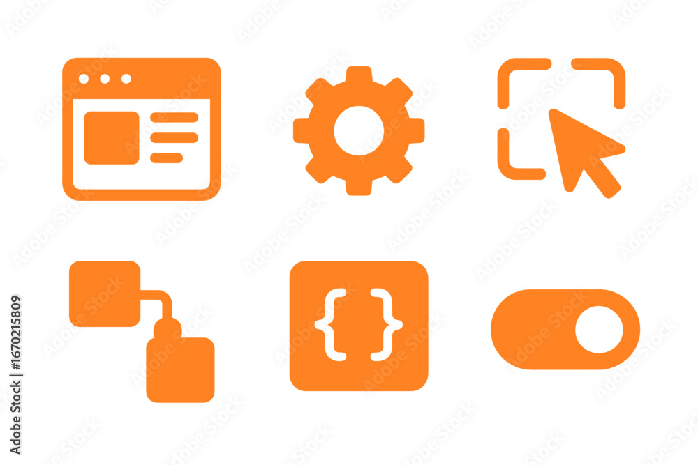 Poster orange vector icons for technology and web design tools