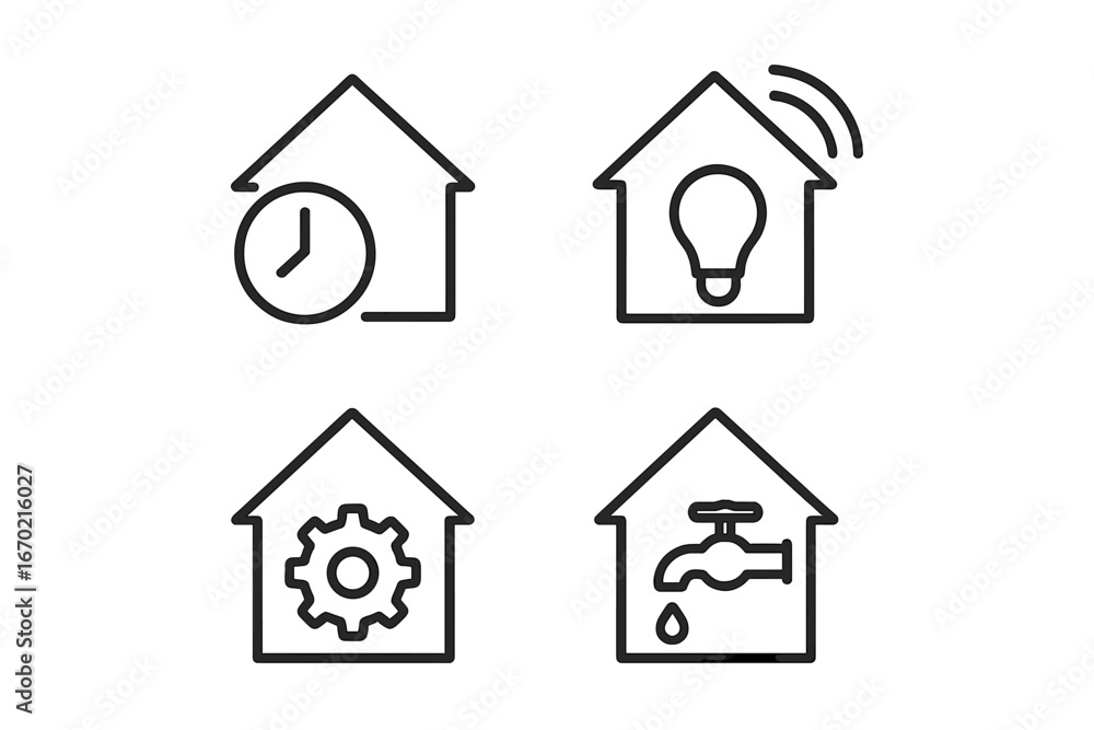 Poster home automation elements in a vector illustration design