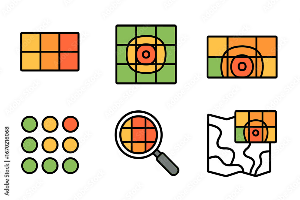 Leinwandbilder vector outline icon set featuring grid patterns and map elements for digital design projects and app