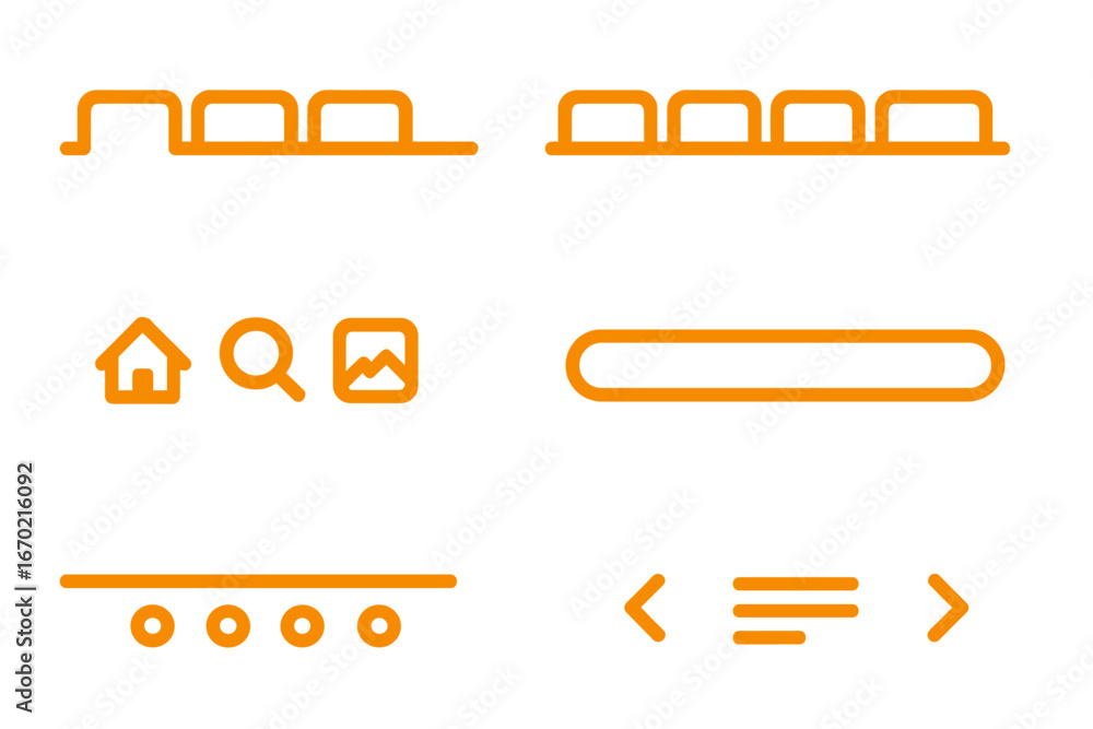 Aufkleber vector outline icon set featuring navigation symbols and buttons for user interface design use in di