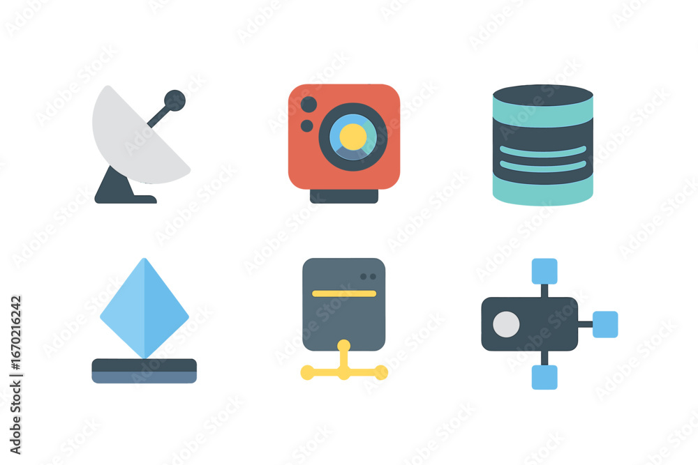 Poster vector illustration of technology tools for data and communication