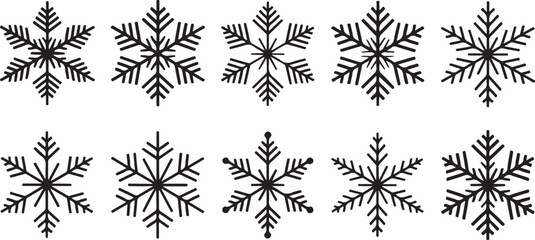 Set of black Snowflakes icons. Vector winter icons