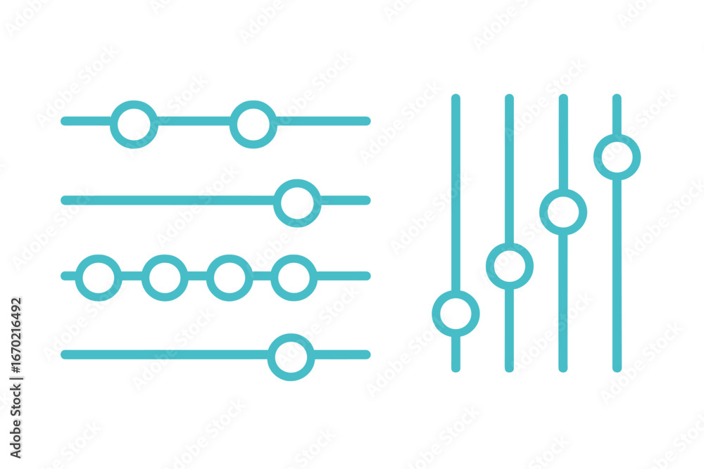 Poster vector outline icon set featuring sliders and controls for user interface design in web and applicat