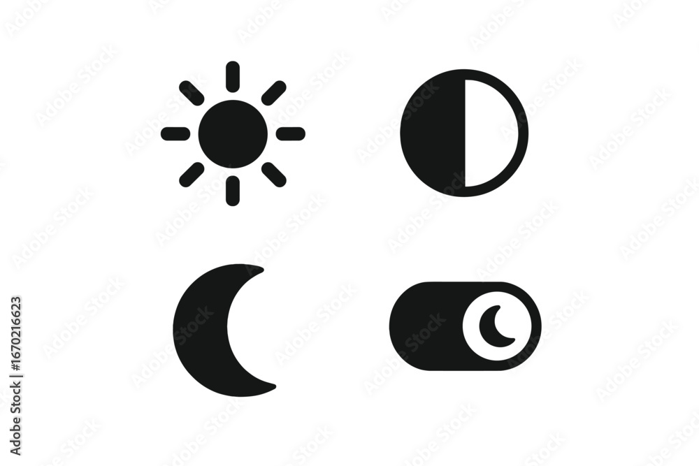 Poster symbols of time transition from day to night depicted in vector style