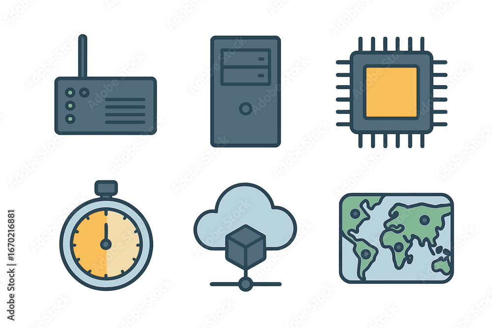 Poster tech elements vector illustration: hardware and network tools