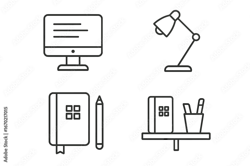 Poster creative workspace elements in vector illustration for design projects