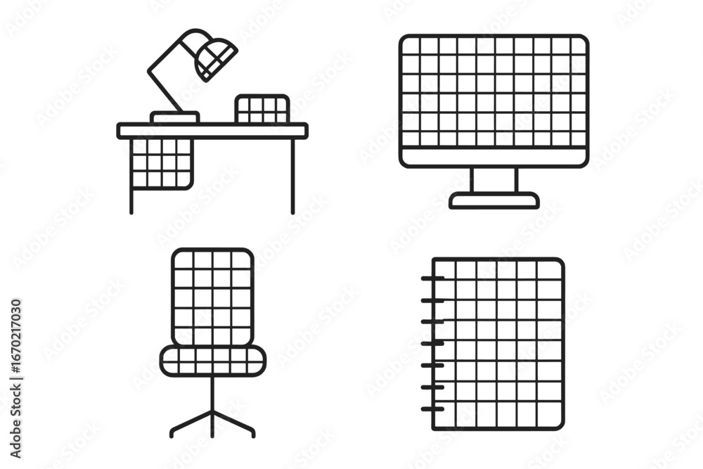 Poster workspace elements in a minimalistic vector style illustration