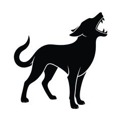 Dog yawning pose black silhouette icon on white background