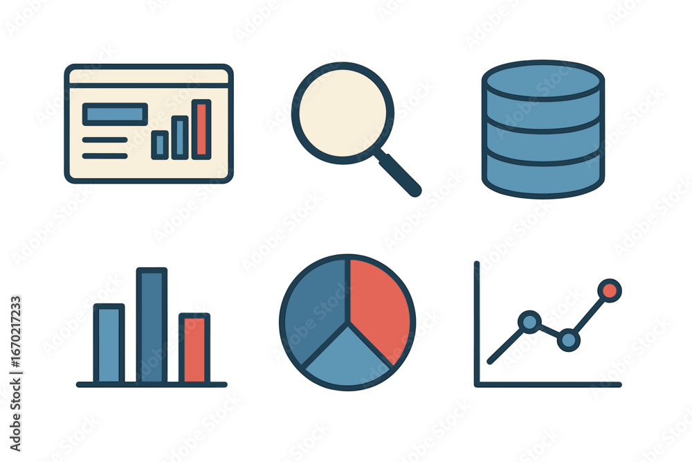 Poster data analysis tools and icons for business insights and strategies