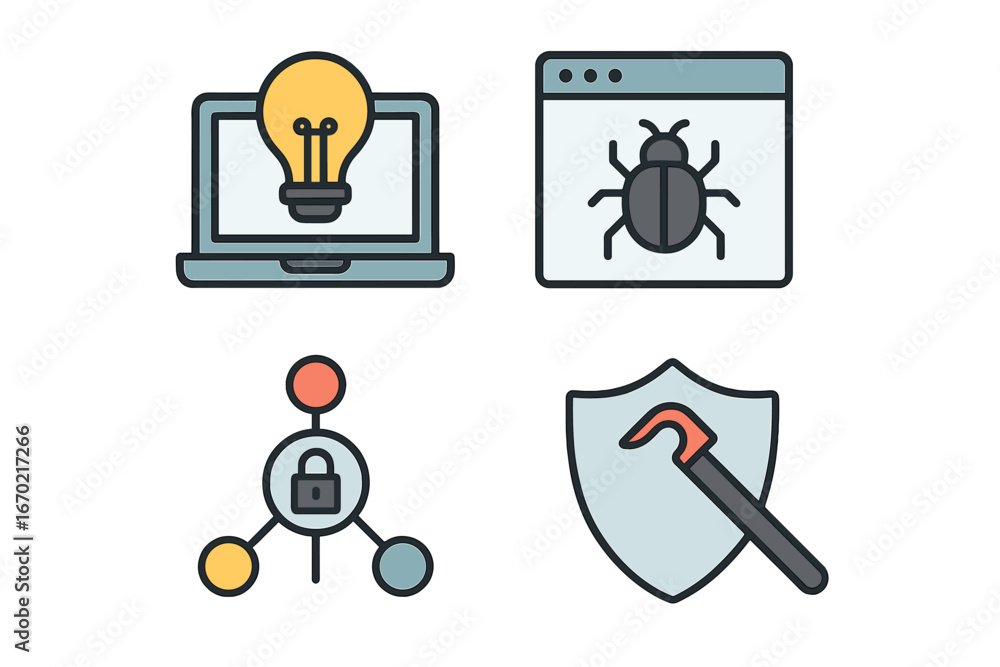Poster concepts of technology and cybersecurity represented in vector style