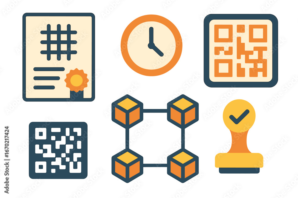 Poster vector outline icon set featuring various digital and administrative symbols for modern technology a