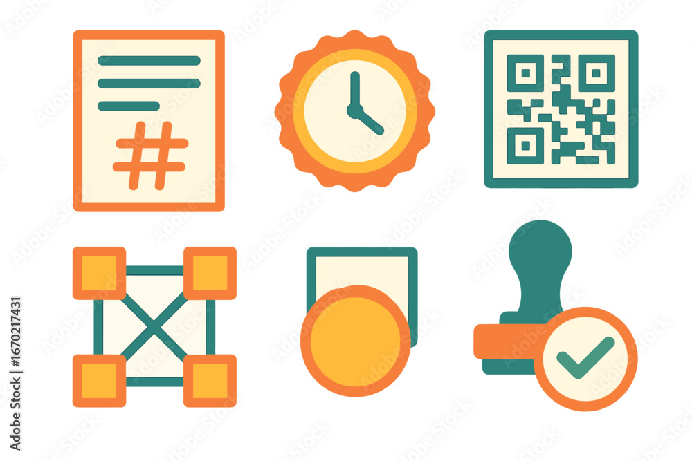 Poster vector outline icon set featuring various symbols for documentation and organization tasks