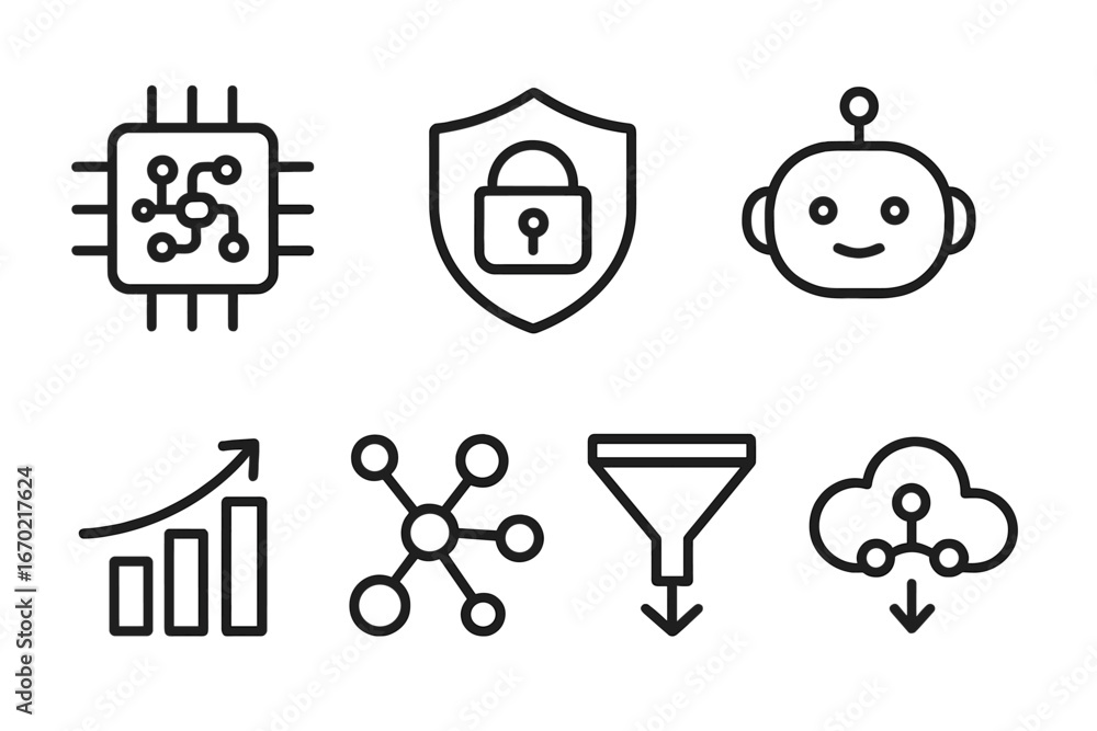 Poster ai and data security tech icons in digital design
