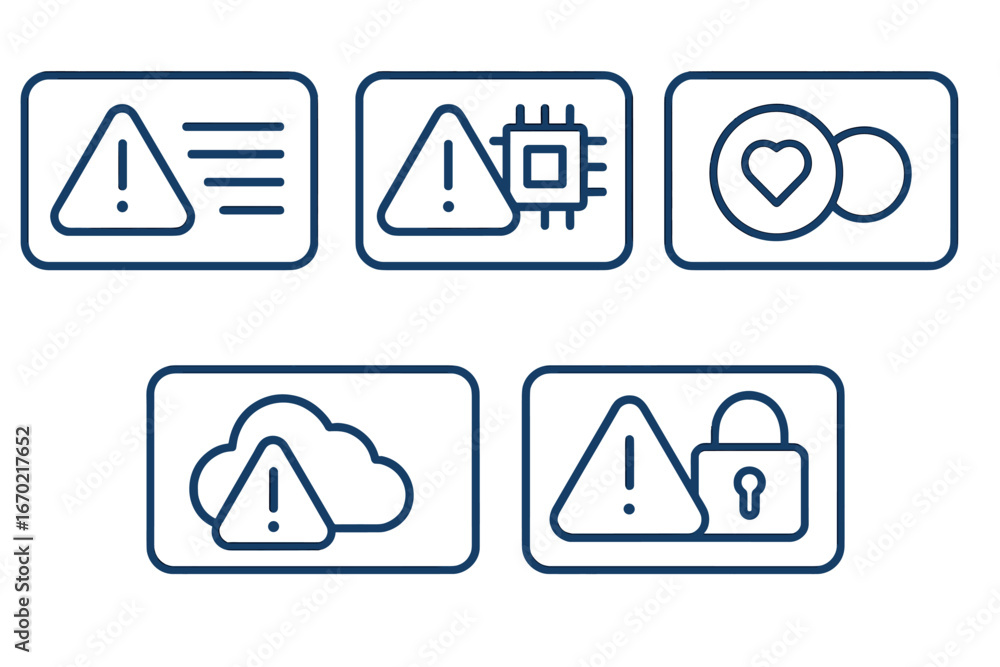 Poster Warning icons for various digital hazards in vector format