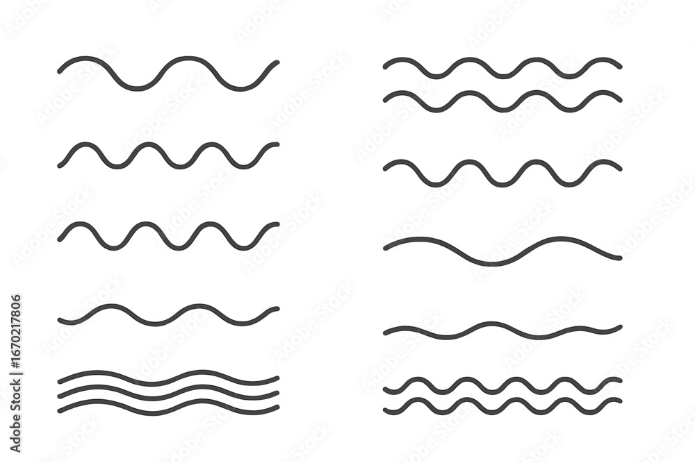 Aufkleber vector outline icon set featuring varied wave designs for creative projects and design applications