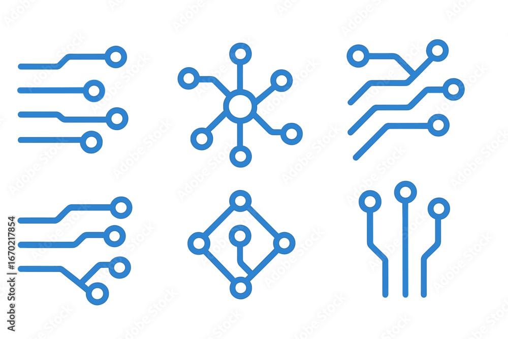 Poster vector outline icon set featuring circuit designs and technology symbols for digital projects and cr
