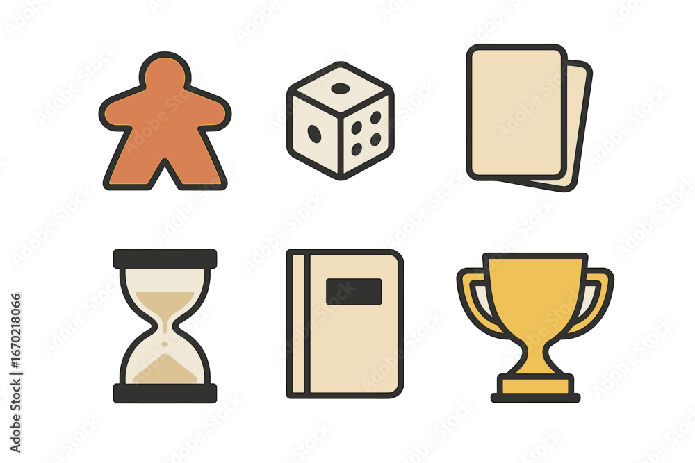Poster colorful vector icons representing different board game elements