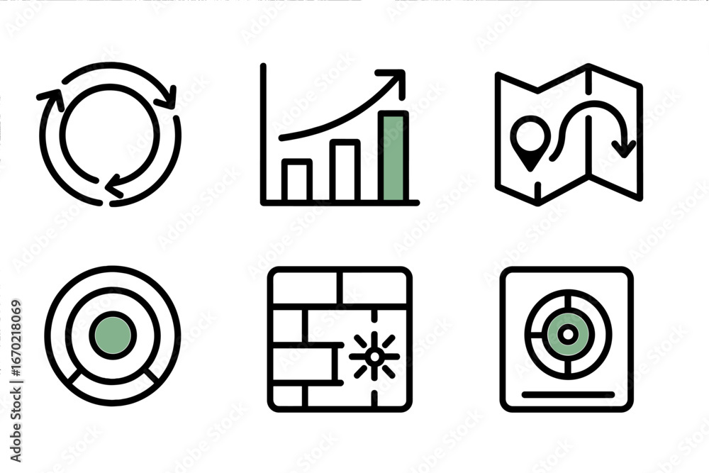 Aufkleber vector illustrations of data analysis and navigation tools