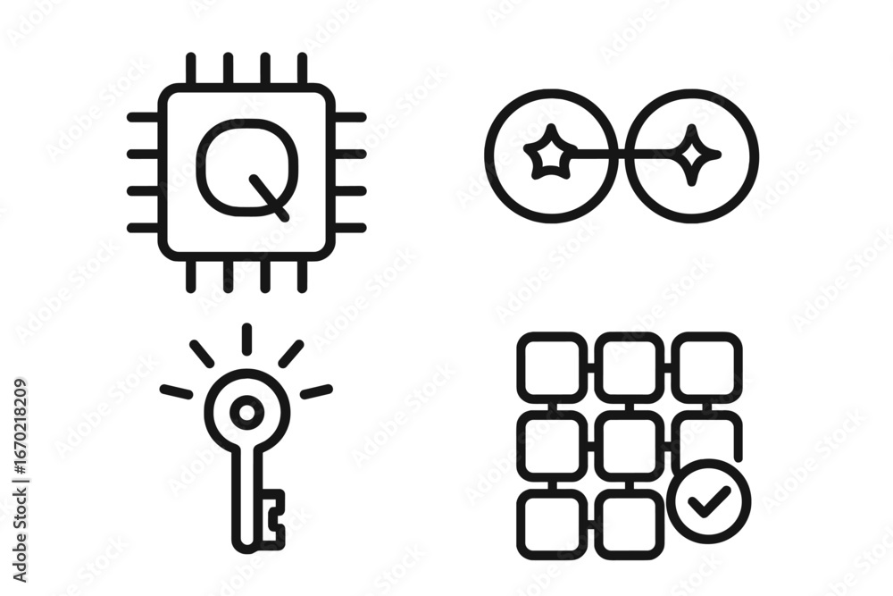Poster vector icons representing technology, security, and data management