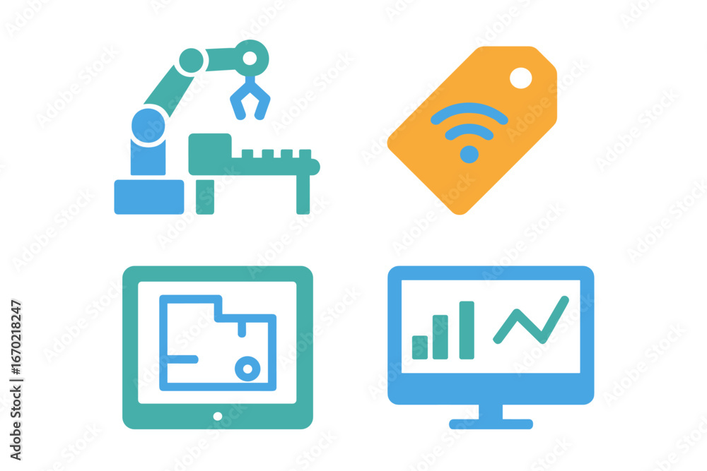 Aufkleber vector art of industrial tech and data analysis elements
