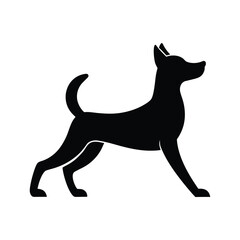 Dog stretching pose black silhouette icon on white background