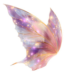 Luminous Purple and Gold Butterfly Wing with Sparkling Shimmer on Transparent Background