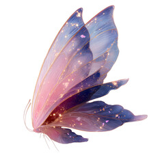 Ethereal translucent butterfly with iridescent blue and purple multi-layered wings and sparkling light effects transparent background