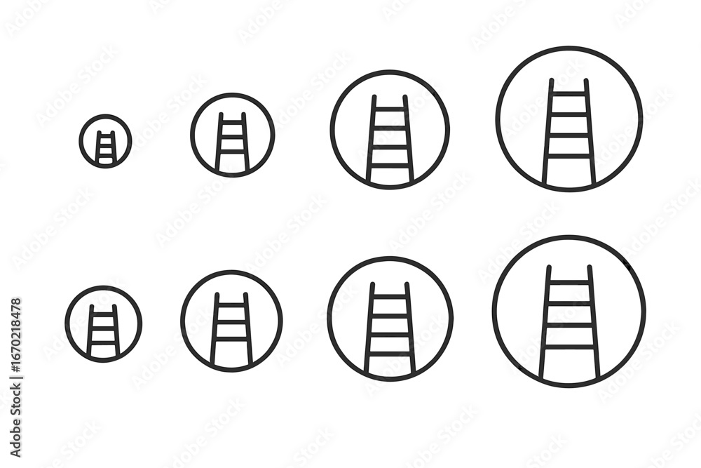 Poster ladder vector illustration with varying sizes in circular frames