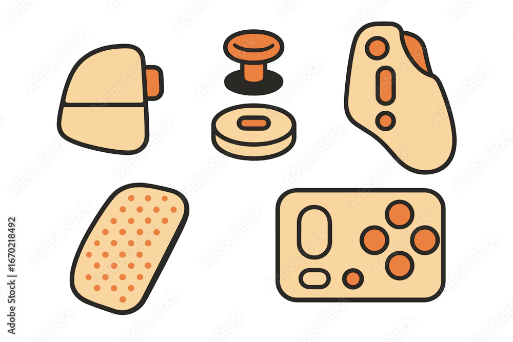 Aufkleber vector outline icon set featuring various gaming controller components for digital design projects