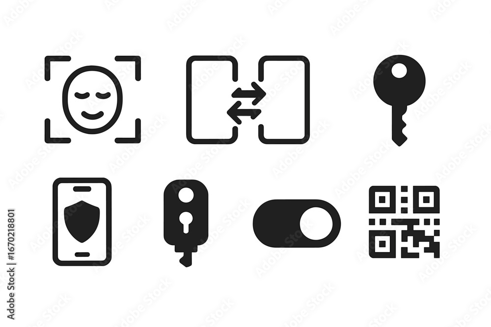 Poster collection of vector security icons for digital applications
