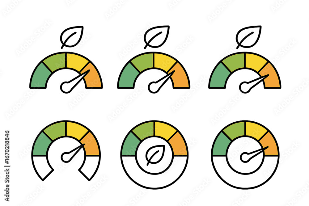 Poster vector outline icon set representing environmental metrics and sustainability indicators for green i