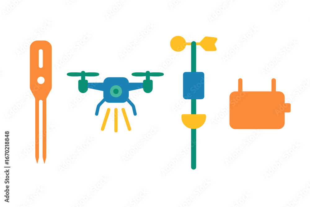 Poster vector illustration of weather instruments and drone in flat style